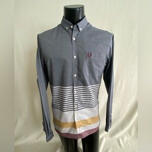 Fred Perry Shirt Men’s Medium Slim Fit Button Down Long Sleeve Striped EUC